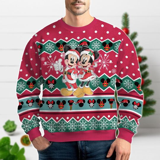 Discover Mickey and Minnie Christmas Ugly Sweater, Cute Disney Couple Sweater, Disney Mickey Minnie Mouse Holiday Gift Idea, Xmas Holiday Gift