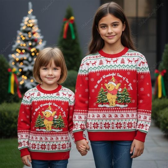 Discover Winnie The Pooh Ugly Christmas Sweater, Disney Pooh Santa Sweater, Pooh Bear Xmas Holiday Shirt For Kids Adults, Magic Kingdom Shirt