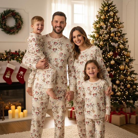 Discover Cute Mickey And Friends Santa Holiday Lights Pajamas Set, Chip N Dale Xmas Sleepwear, Disney Mickey's Very Merry Christmas Party Pjs
