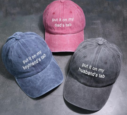 Discover Put It On My Husband's Tab Vintage Trucker Hat, Embroidered Trucker Hat, Custom Logo Embroidered Hat,Gift for Dad Boyfriend Husband Him