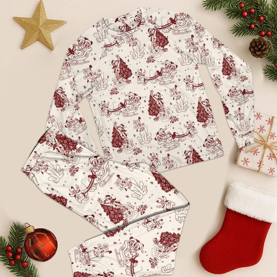 Discover Mickey and Friends Sleigh Ride Christmas Tree Pajamas, Mickey Minniee Pluto Holiday Pajamas Set, Cozy Disney Sleepwear, Family Xmas Outfit