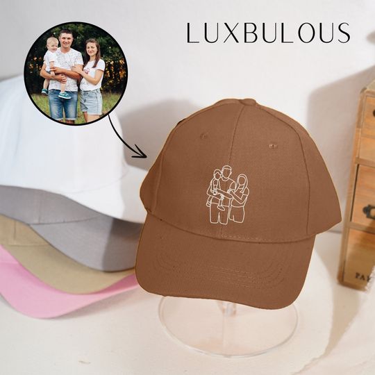 Discover Personalized Cap Embroidery, Picture Outline Embroidered Hat, Embroidered Snapback, Summer Cap, Birthday Gift, Portrait Couples Hat, Dad Cap