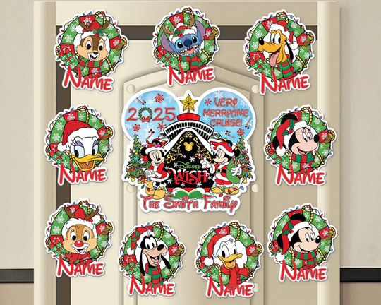 Discover Personalized Disney All Characters Mickey & Friends Magnet, Custom Very Merrytime Cruise Magnet, Disney Christmas Magnets, Stateroom Decor
