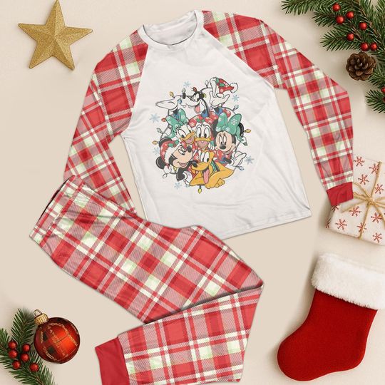 Discover Mickey And Friends Christmas Lights Pajama Set, Disney Group Holiday Sleepwear, Cozy Disney Outfit, Disneyland Family Christmas Pajamas
