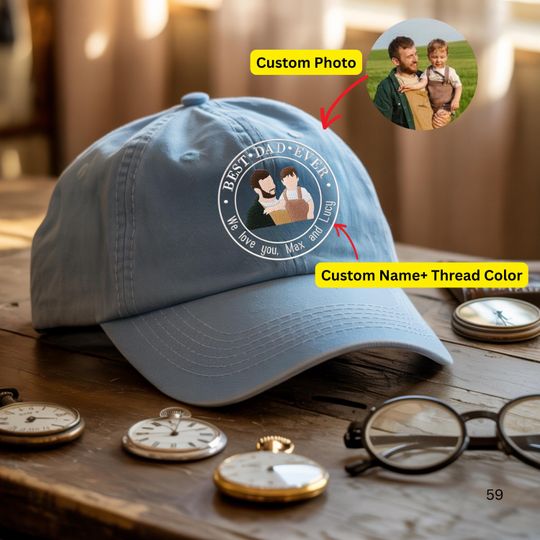 Discover Custom Portrait Embroidered Dad Hat Using Photo, Father's Day Gift For Dad, Custom Dad Photo Hat Gift For Him, Best Dad Ever Embroidery Hat