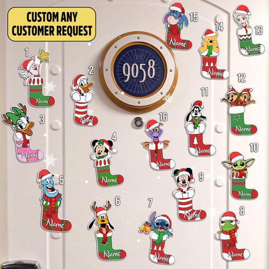 Discover Personalized Disney Christmas Stocking Magnet, Mickey & Friends Toy Story Stitch Star Wars Princess Magnets, Disney Xmas Stateroom Door