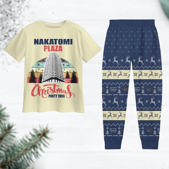 Nakatomi Plaza Christmas Pajama Set, Die Hard Holiday Sleepwear, Festive Party Pajamas