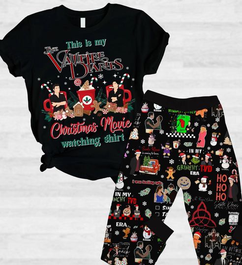 The Vampire Diaries Christmas Pajamas Set, Damon Salvatore Pajama Pants, Women’s Salvatore Team Pajamas