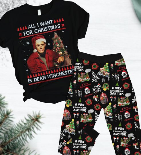 Dean Winchester Christmas Pajama Set, Winchester Brothers Holiday Sleepwear