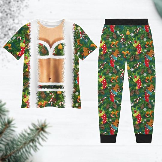 Discover Funny Christmas Pajama Set with Faux Realistic Tree Pants, Meme Holiday Pajamas