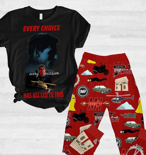 Discover Mission Impossible Pajama Set for Movie Fans, Ethan Hunt T-Shirt and Pants
