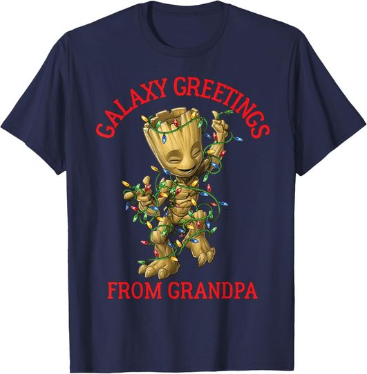 Discover Marvel Groot Galaxy Greetings From Grandpa Christmas T-Shirt