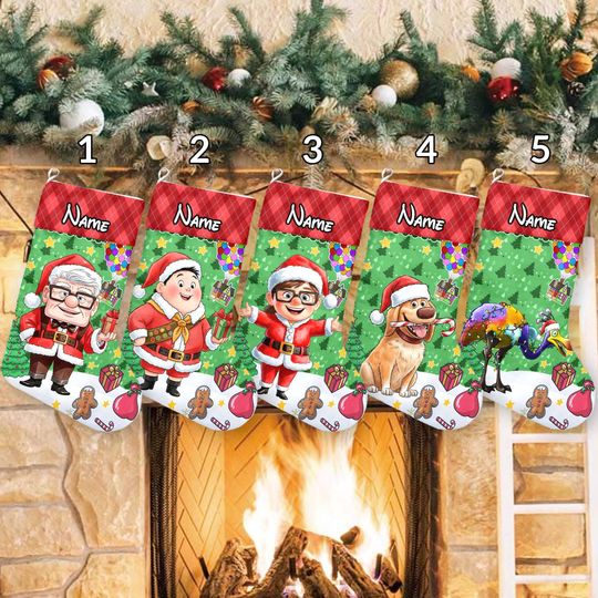 Discover Personalized Disney Pixar Up Christmas Stockings, Disney Up Family Christmas Lights Stockings, Disney Carl and Ellie Up Socks Gifts