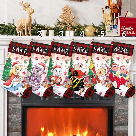 Discover Personalized Alice in Wonderland Disney Christmas Stockings, Cheshire Cat Christmas Lights Stockings, Disney Family Christmas Gifts Decor