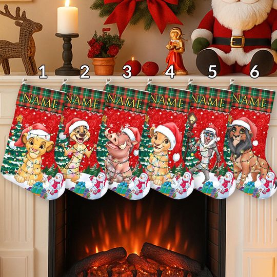 Discover Personalized Disney The Lion King Christmas Stockings, Simba Mufasa Timon Pumbaa Christmas Stocking With Name, Disney Family Christmas Socks