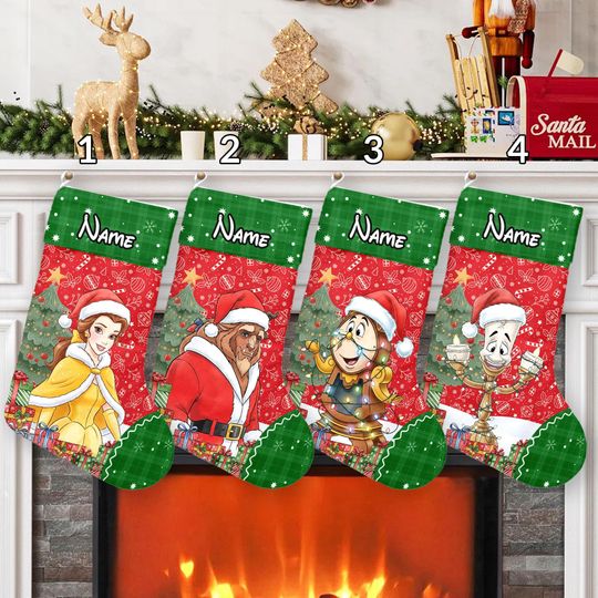 Discover Personalized Disney Beauty and the Beast Christmas Stockings, Disney Princess Belle Birthday Christmas Stockings, Disney Family Xmas Socks