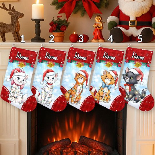 Discover Personalized Disney Aristocats Christmas Stockings, Disney Cats Christmas Stockings, Custom Aristocats Christmas Lights Socks Gifts