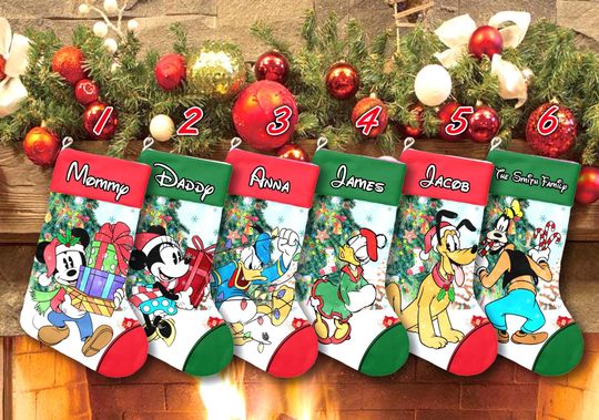 Discover Custom Mickey And Friends Xmas Stocking, Mickey Mouse Christmas Stockings, Disney Christmas Socks Home Decoration, Cartoon Stocking