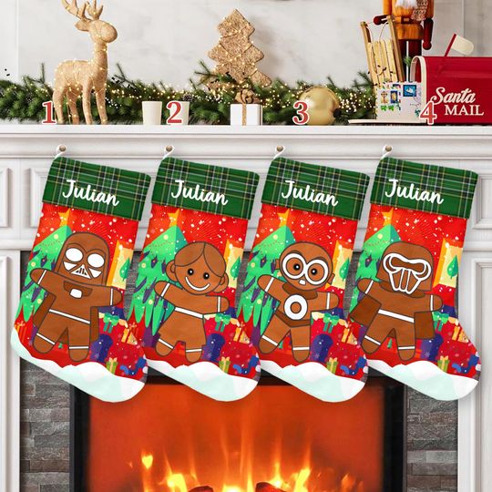 Custom Star Wars Gingerbread Xmas Stocking, Star Wars Christmas Stockings, Marvel Gingerbread Christmas Socks Home Decoration