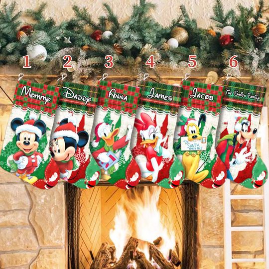 Discover Custom Mickey And Friends Xmas Stocking, Disney Mickey Mouse Christmas Stockings, Mickey Santa Claus Christmas Socks Home Decoration