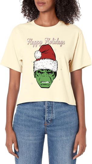 Discover Marvel Christmas Hulk Santa Hat Happy Holidays Portrait Women's Crop Top