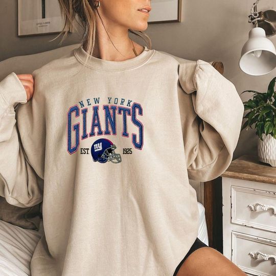 Discover Embroidered New York Giants Oversized Sweatshirt, Unisex College Sweatshirt, Vintage Streetwear Pullover