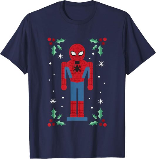 Discover Marvel Christmas Nutcracker Spider Man Mistletoe Chest Logo T-Shirt