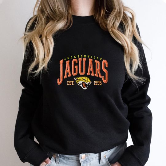 Discover Embroidered Jaguars Football Oversized Sweatshirt, Unisex College Sweater, Vintage Streetwear Pullover