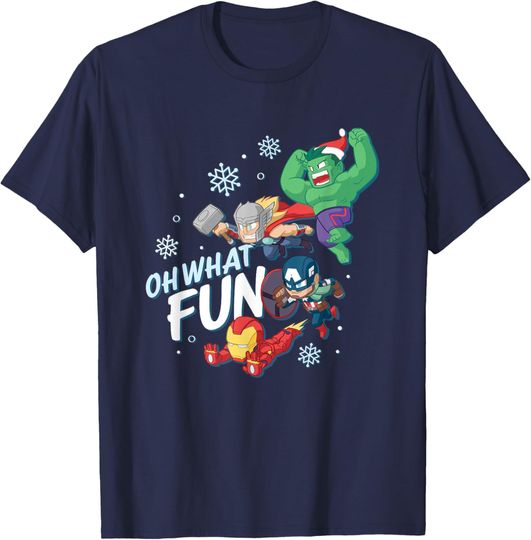 Discover Marvel Christmas Oh What Fun Cute Avengers Big Chest Logo T-Shirt
