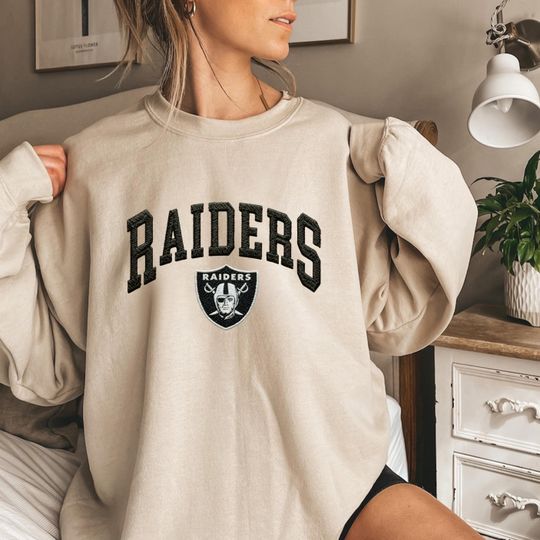 Embroidered Raiders Oversized Sweatshirt, Unisex College Sweater, Vintage Streetwear Pullover