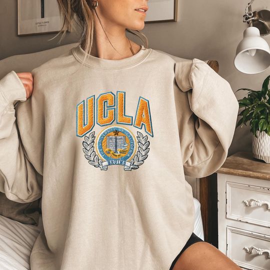 Embroidered UCLA Oversized Sweatshirt, Unisex College Sweater, Vintage Streetwear Pullover