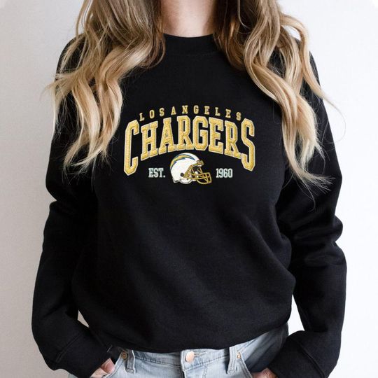 Discover Embroidered Los Angles Chargers Oversized Sweatshirt, Unisex College Sweater, Vintage Streetwear Pullover