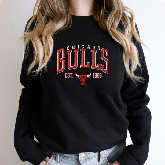Discover Embroidered BULLS Football Oversized Sweatshirt, Unisex College Sweater, Vintage Streetwear Pullover