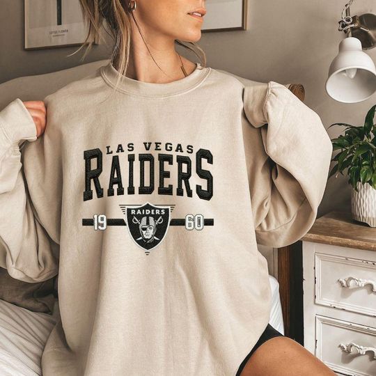 Embroidered Las Vegas Raiders Oversized Sweatshirt, Unisex College Sweater, Vintage Streetwear Pullover