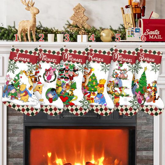 Discover Custom Pooh And Friends Xmas Stocking, Disney Winnie The Pooh Christmas Stockings, Piglet Tigger Eeyore Christmas Socks Home Decoration