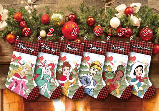 Discover Beauty Princess Xmas Stocking, Aurora Cinde Ariel Christmas Stockings, Belle Snow White Tiana Christmas Socks Home Decoration