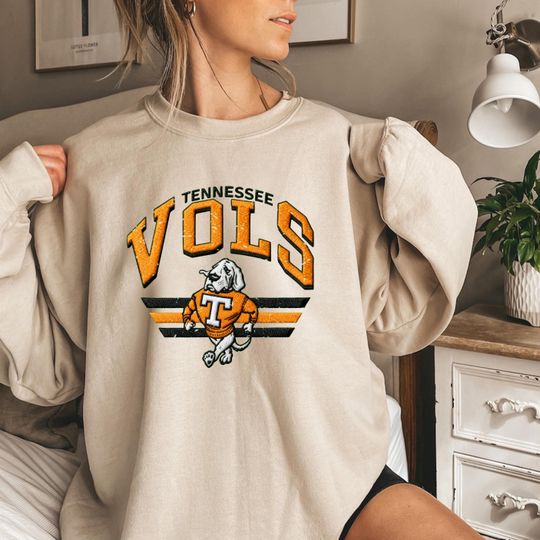 Discover Embroidered VOLS Football Oversized Sweatshirt, Unisex College Sweater, Vintage Streetwear Pullover