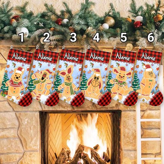 Discover Personalized Winnie The Pooh Gingerbread Disney Christmas Stockings, Disney Family Christmas Stockings With Name, Custom Pooh Bears Gifts