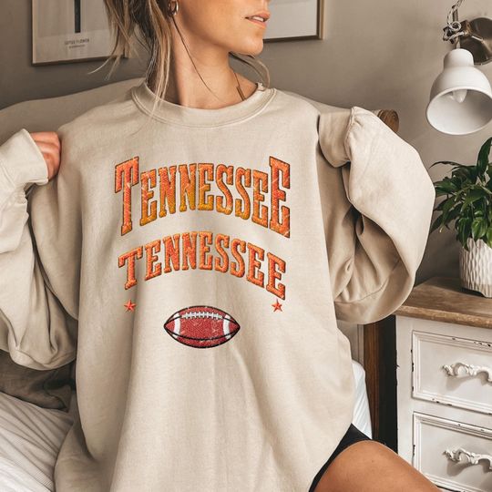 Discover Embroidered Tennessee Football Oversized Sweatshirt, Unisex College Sweater, Vintage Streetwear Pullover