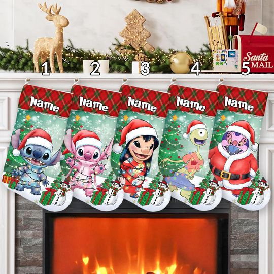 Discover Personalized Lilo & Stitch Disney Christmas Stockings, Stitch Angel Couples Christmas Stockings With Name, Disney Family Christmas Socks