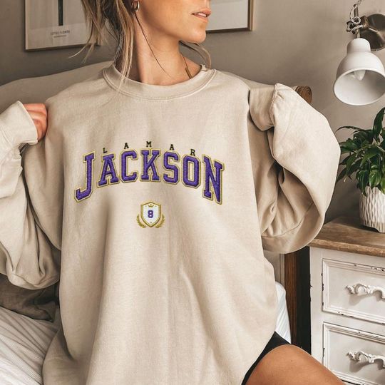 Embroidered Lamar Jackson Oversized Sweatshirt, Unisex College Sweater, Vintage Streetwear Pullover