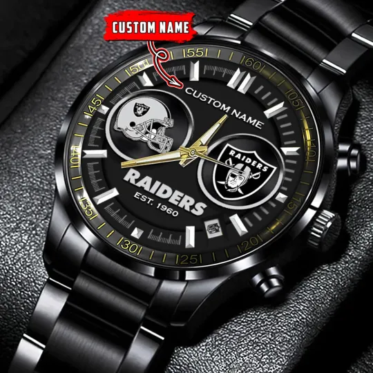 Discover Vegas Team Raiders Football Black Stainless Steel Watch