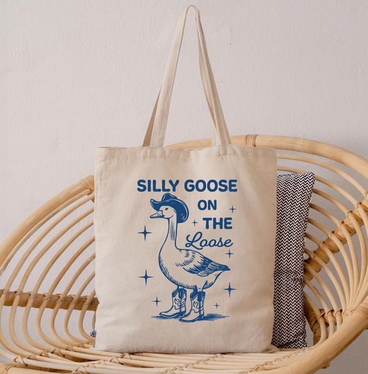 Discover Silly Goose On The Loose Tote Bag, Cowboy Goose Tote Bag, Funny Western Tote Bag, Vintage Tote Bag, Duck Tote Bag, Animal Meme Tote Bag