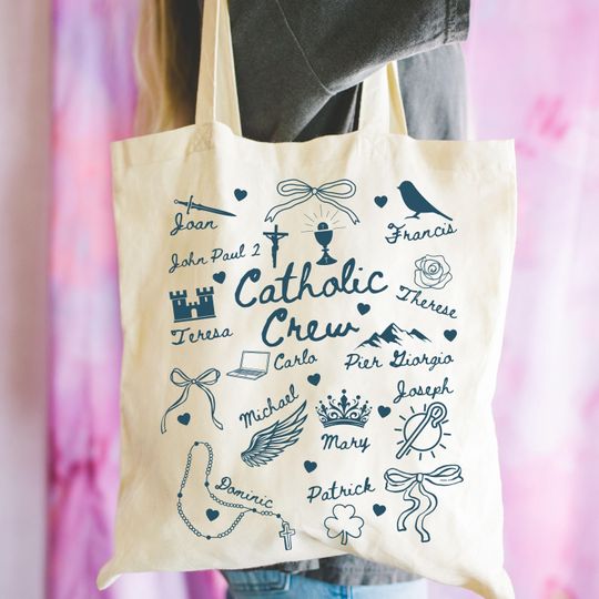 Catholic Saints Tote Bag for Women Cute Religious Confirmation Gift All saints Day Catholic Mom Tote Bag Marian Faith Gift for Grandma