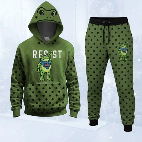 Discover Resist Frog Hoodie & Joggers Set - Frog Face Hoodie - Polka Dot Loungewear - Unisex Political Statement Outfit