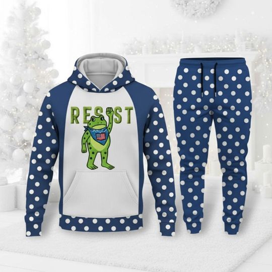 Discover Resist Frog Hoodie & Joggers Set - Blue & White Polka Dot - Unisex Loungewear