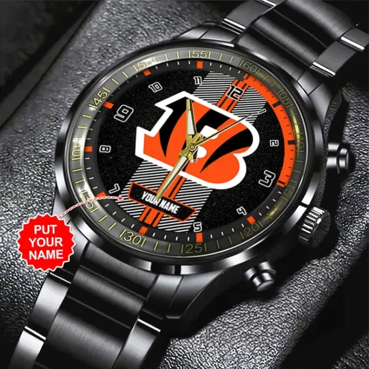 Discover Personalized Bengals Black Stainless Steel Watch