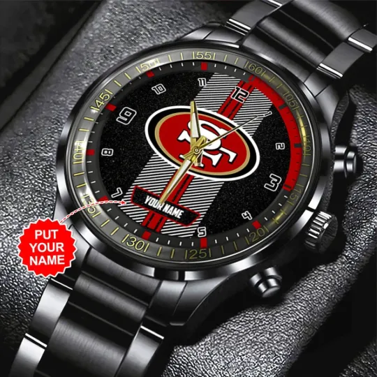 Personalized 49ers Black Stainless Steel Watch