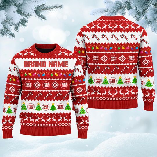 Discover Personalized Logo Christmas Ugly Sweater, Custom Logo Team Name Sweatshirt