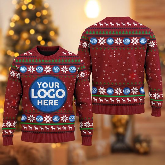 Custom Logo Company Ugly Christmas Sweater, Custom Name Xmas Sweatshirt